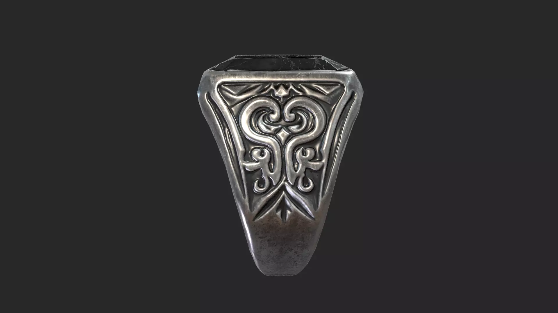 Gothic Silver Signet Ring Game Ready 3D Model Low-poly 3D model_4