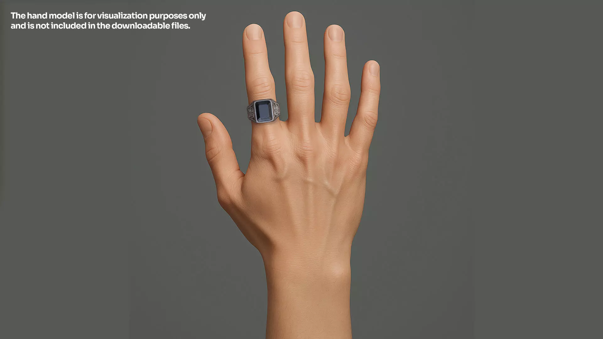 Gothic Silver Signet Ring Game Ready 3D Model Low-poly 3D model_8