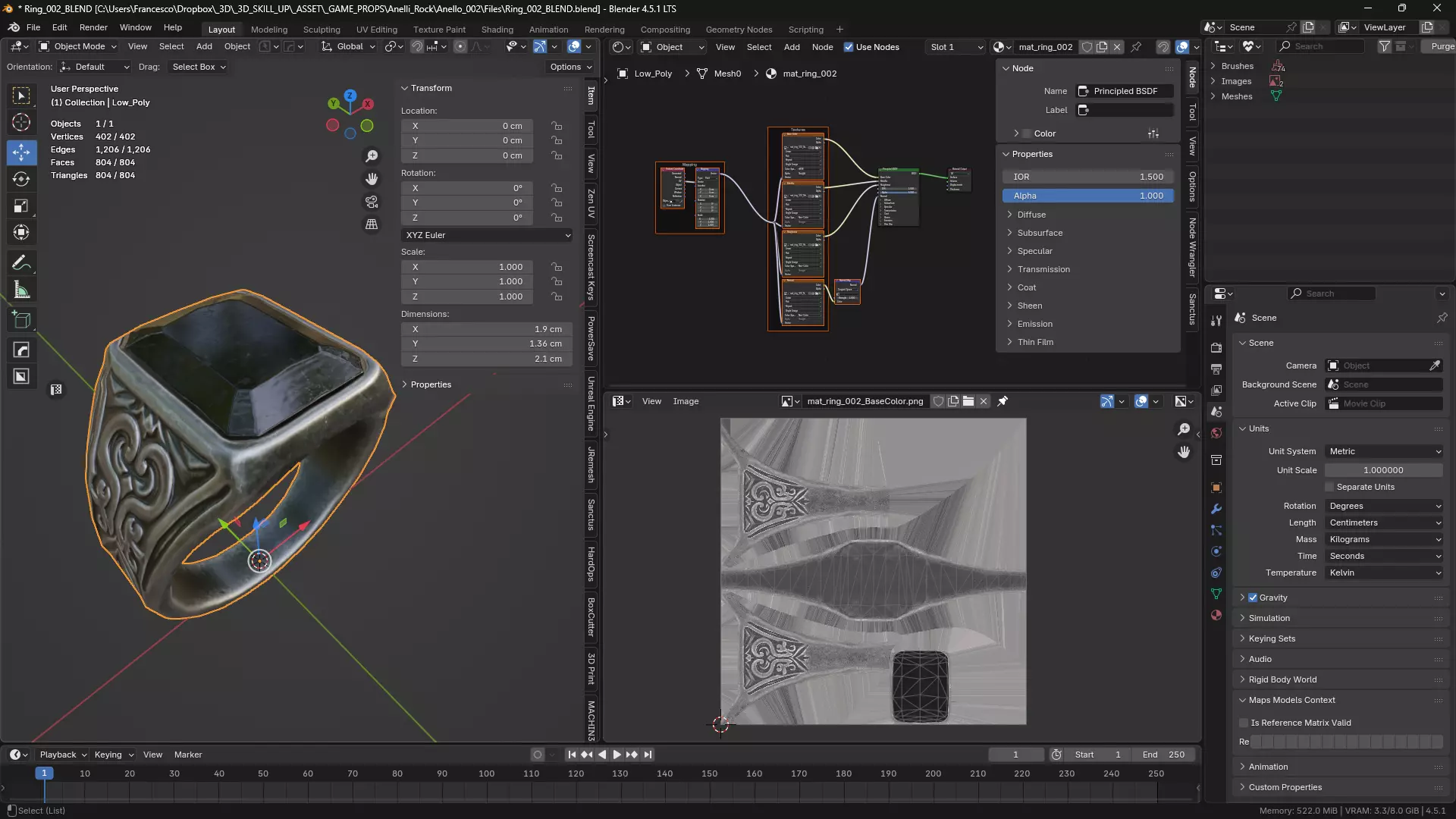 Gothic Silver Signet Ring Game Ready 3D Model Low-poly 3D model_2