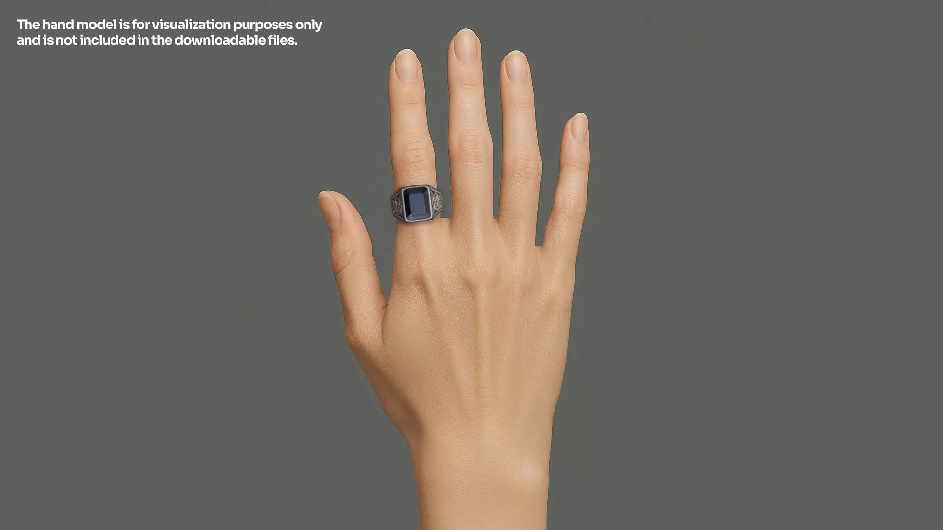 Gothic Silver Signet Ring Game Ready 3D Model Low-poly 3D model_7