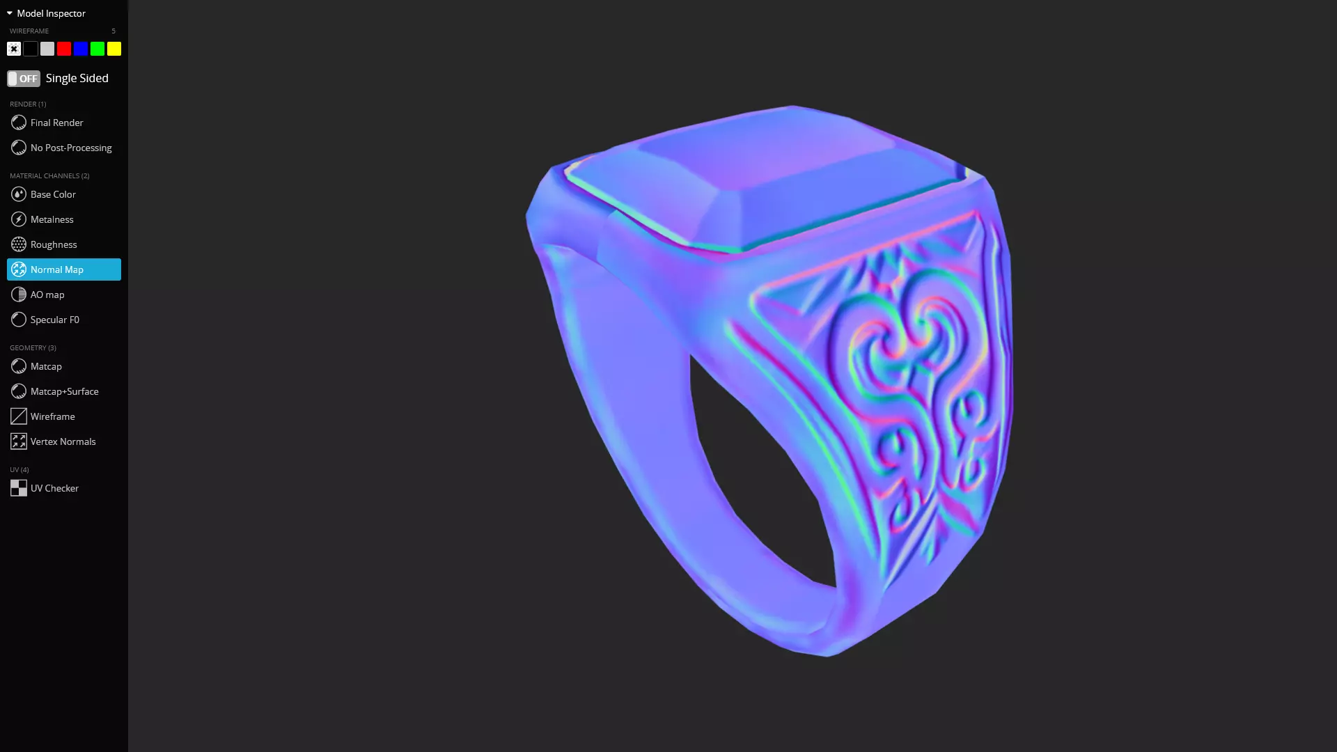 Gothic Silver Signet Ring Game Ready 3D Model Low-poly 3D model_11