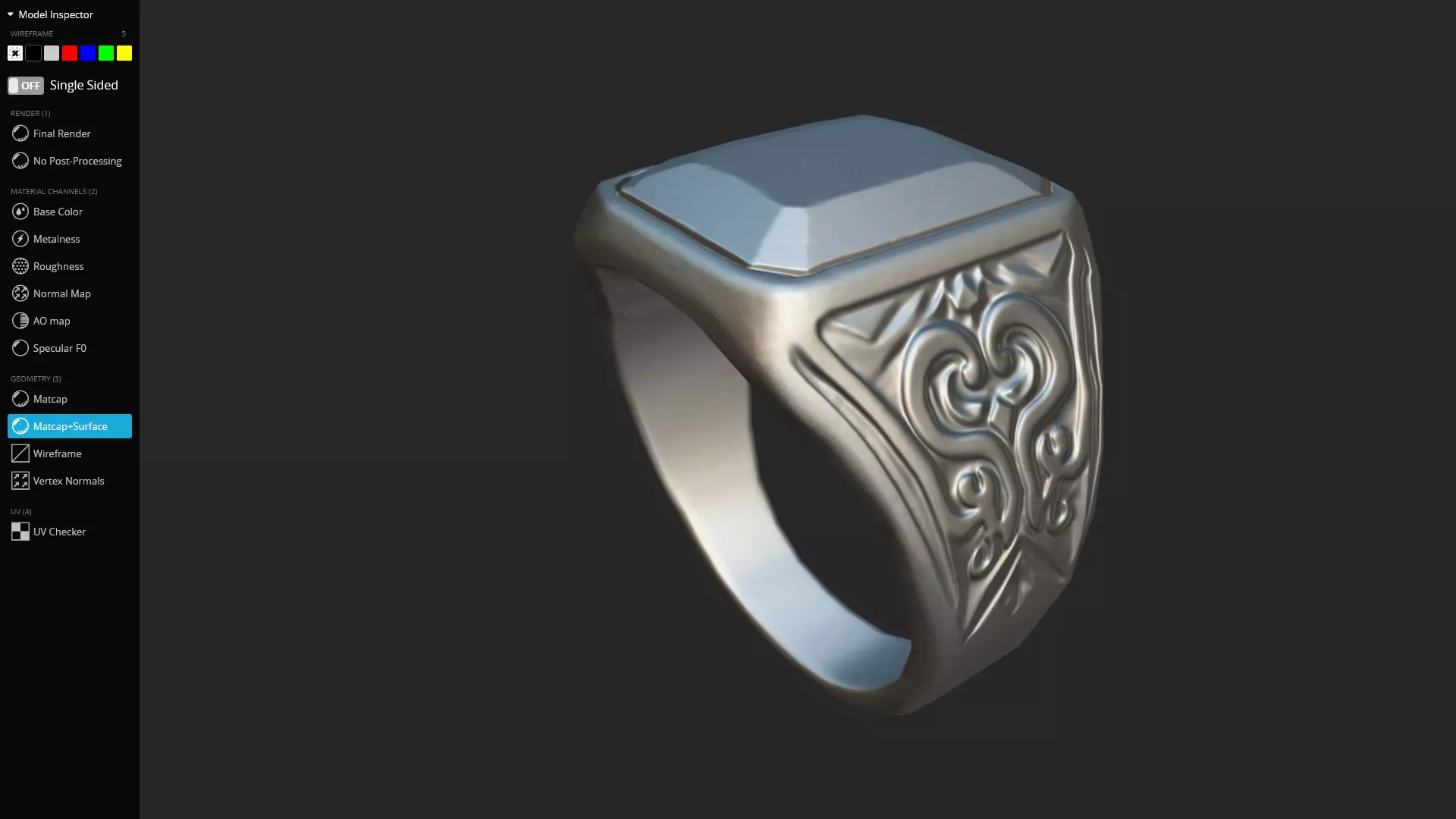Gothic Silver Signet Ring Game Ready 3D Model Low-poly 3D model_14