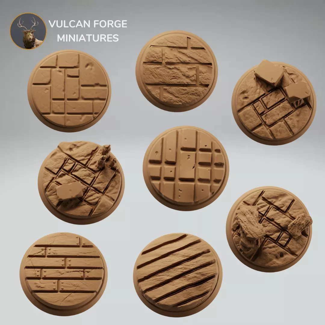 Stone tile and wooden plank bases miniature base set 3D print model