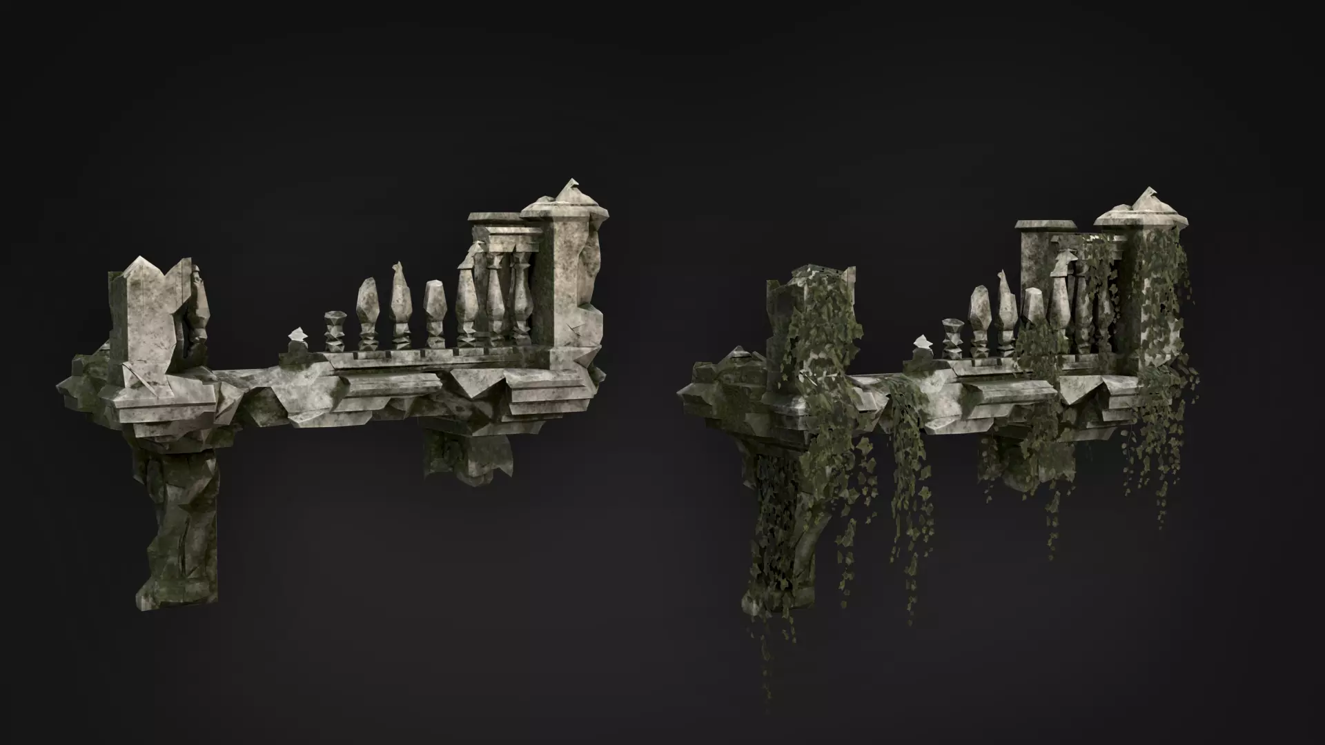 Ruined Balconies - Modular Ruins Pack Low-poly 3D model_4