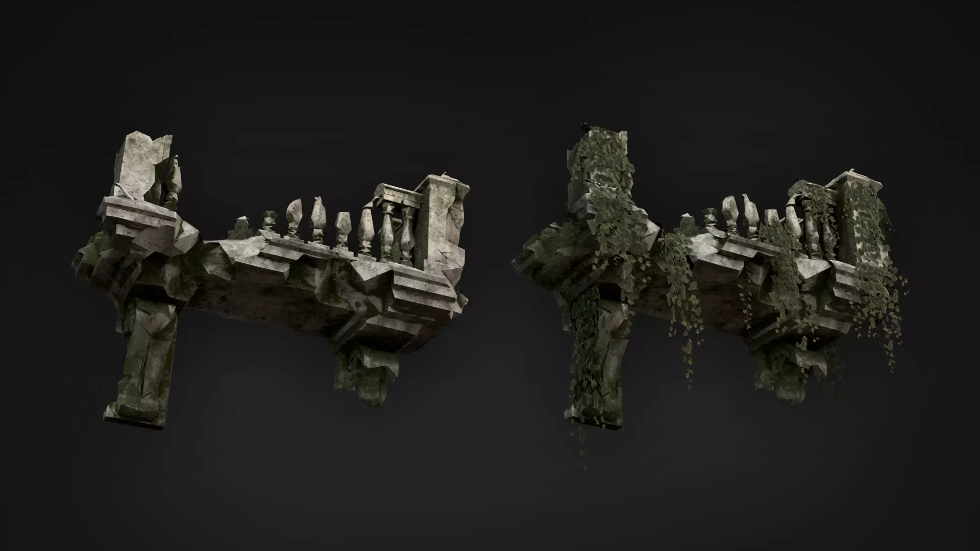 Ruined Balconies - Modular Ruins Pack Low-poly 3D model_13