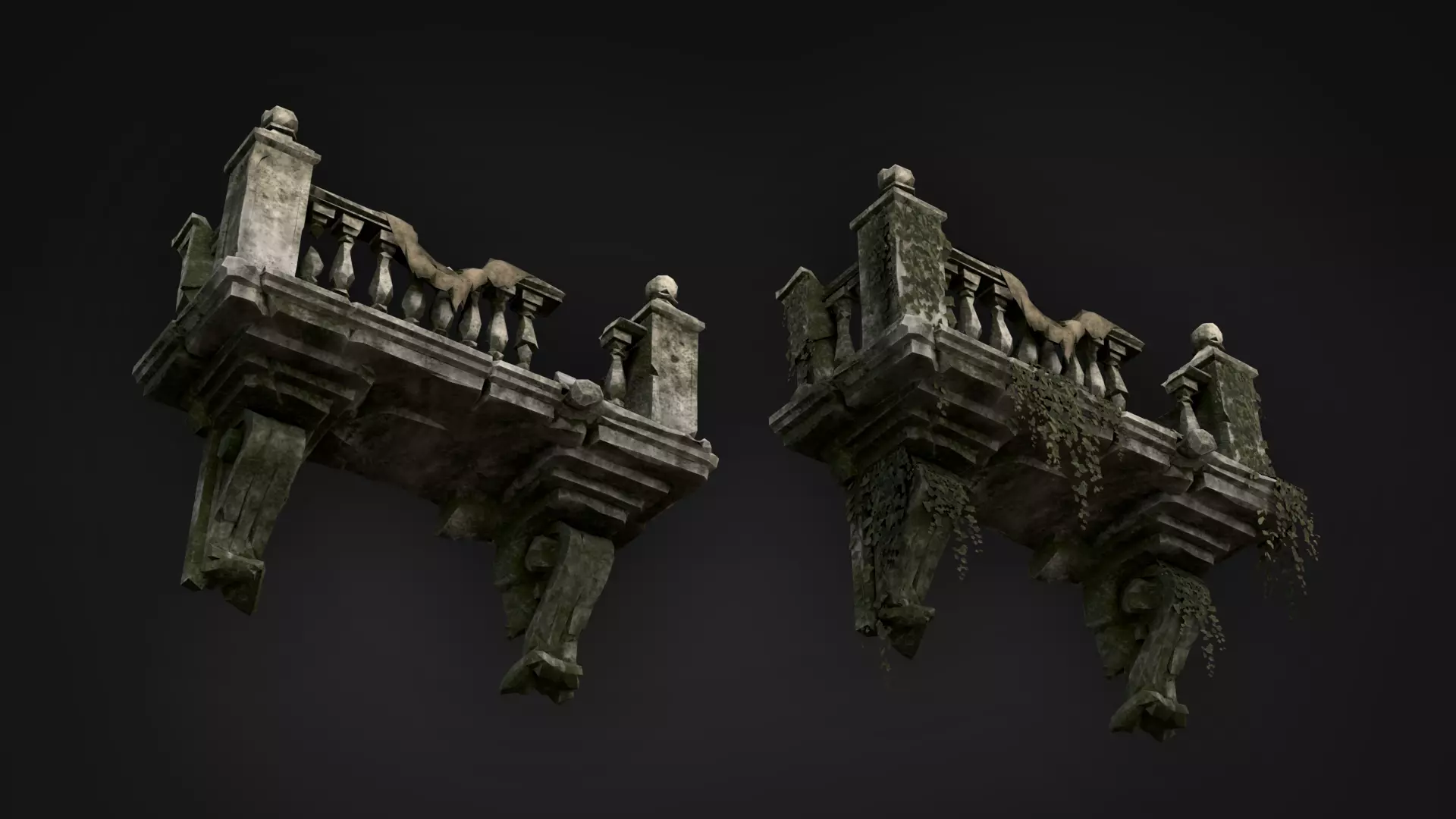 Ruined Balconies - Modular Ruins Pack Low-poly 3D model_10