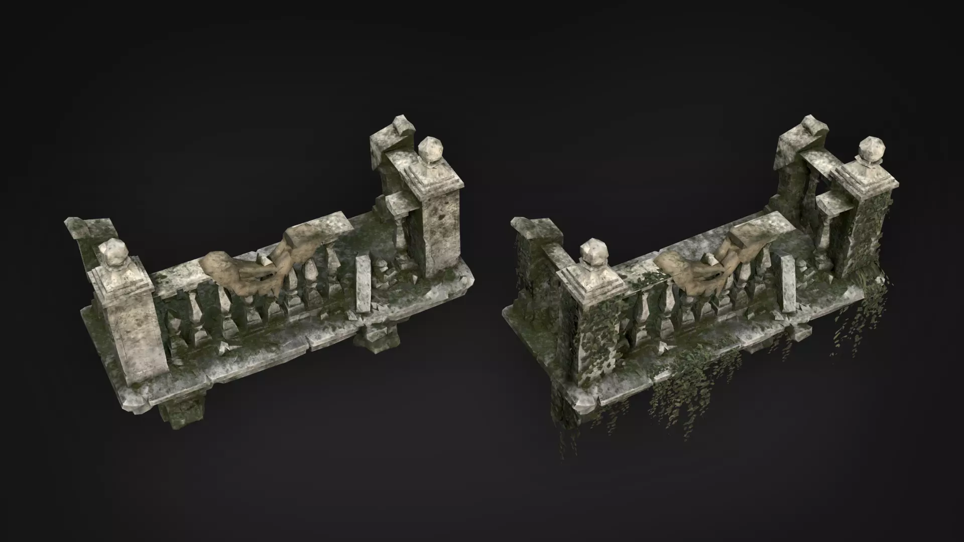 Ruined Balconies - Modular Ruins Pack Low-poly 3D model_11