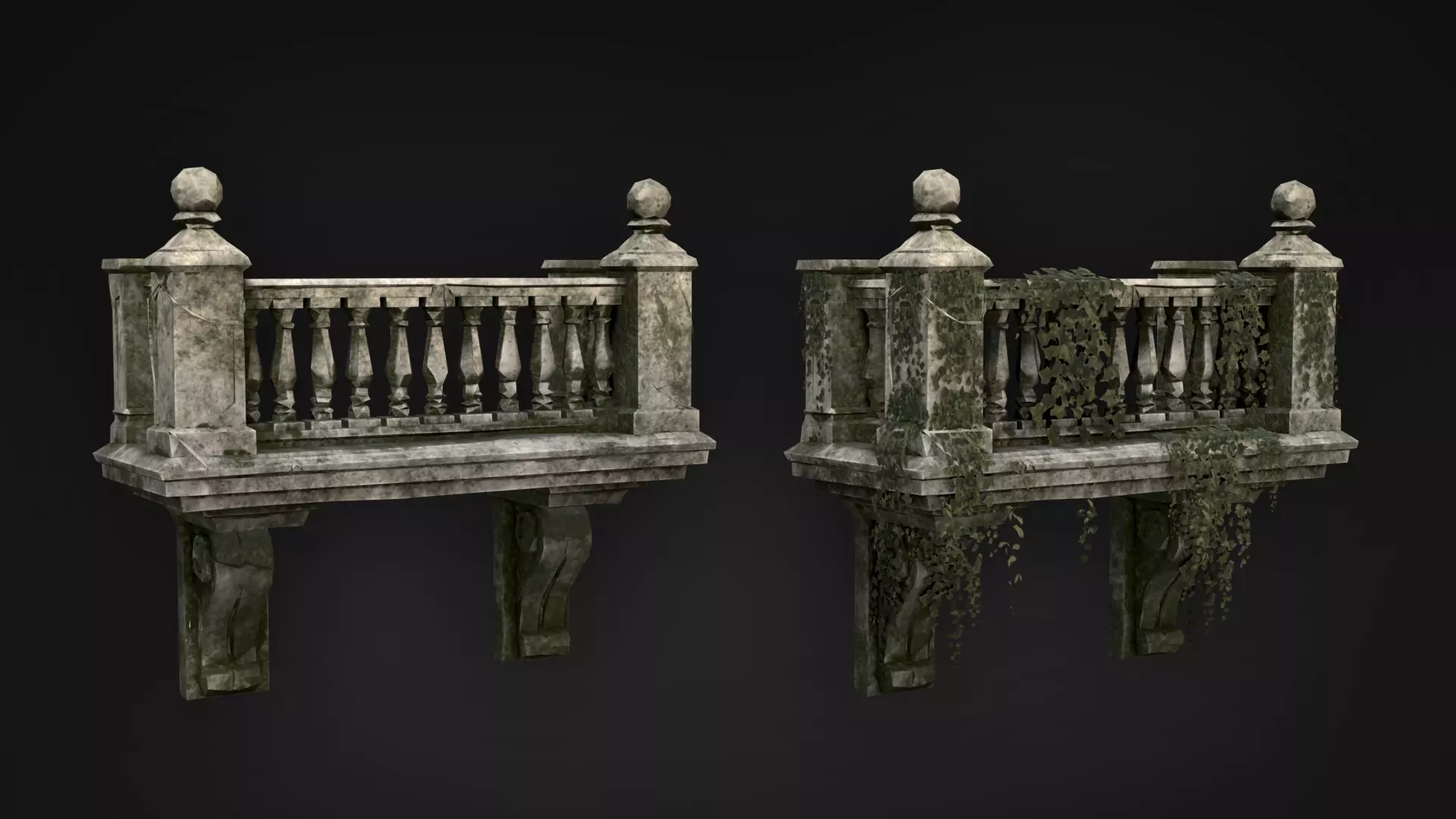 Ruined Balconies - Modular Ruins Pack Low-poly 3D model_2