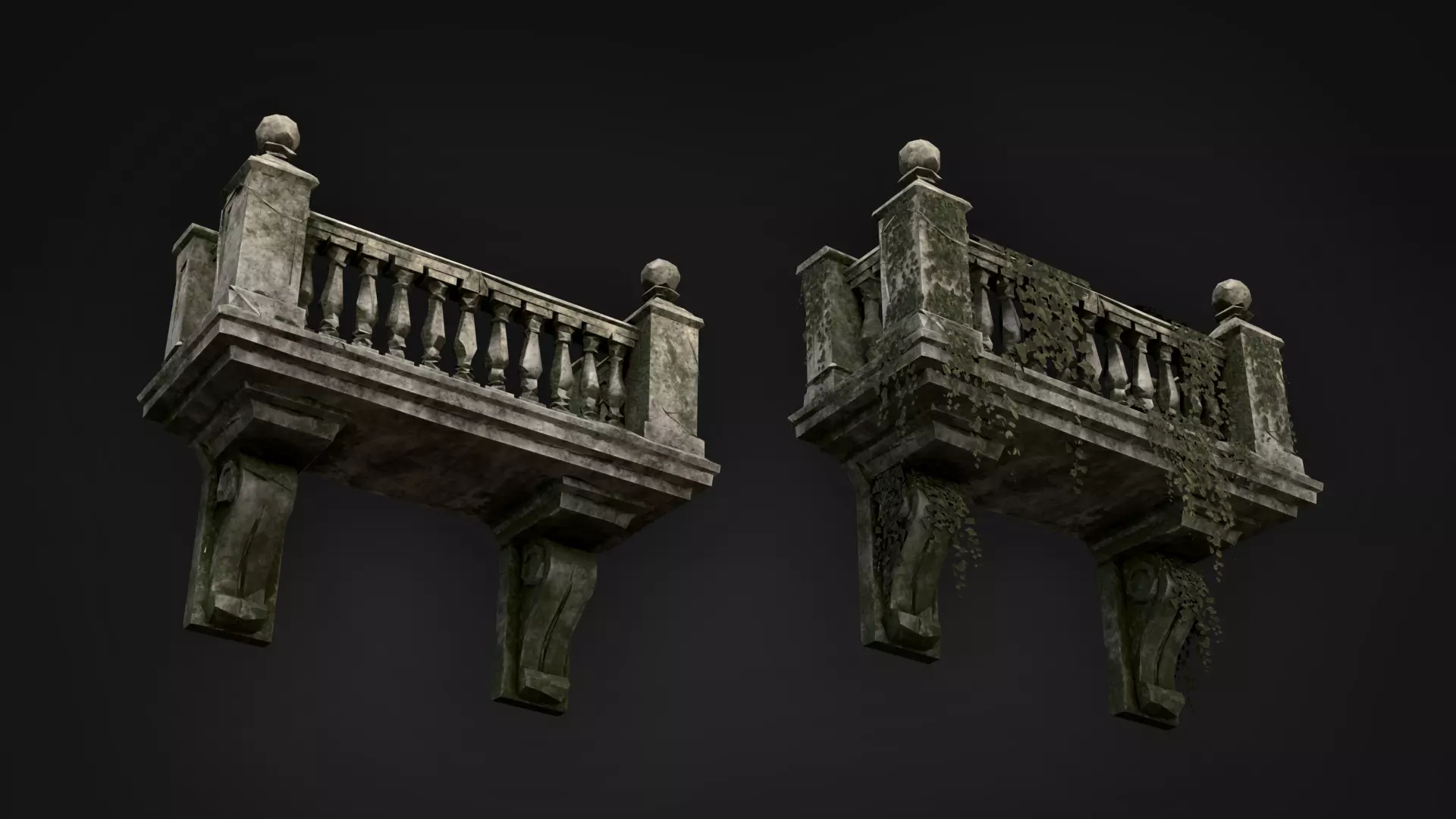 Ruined Balconies - Modular Ruins Pack Low-poly 3D model_6