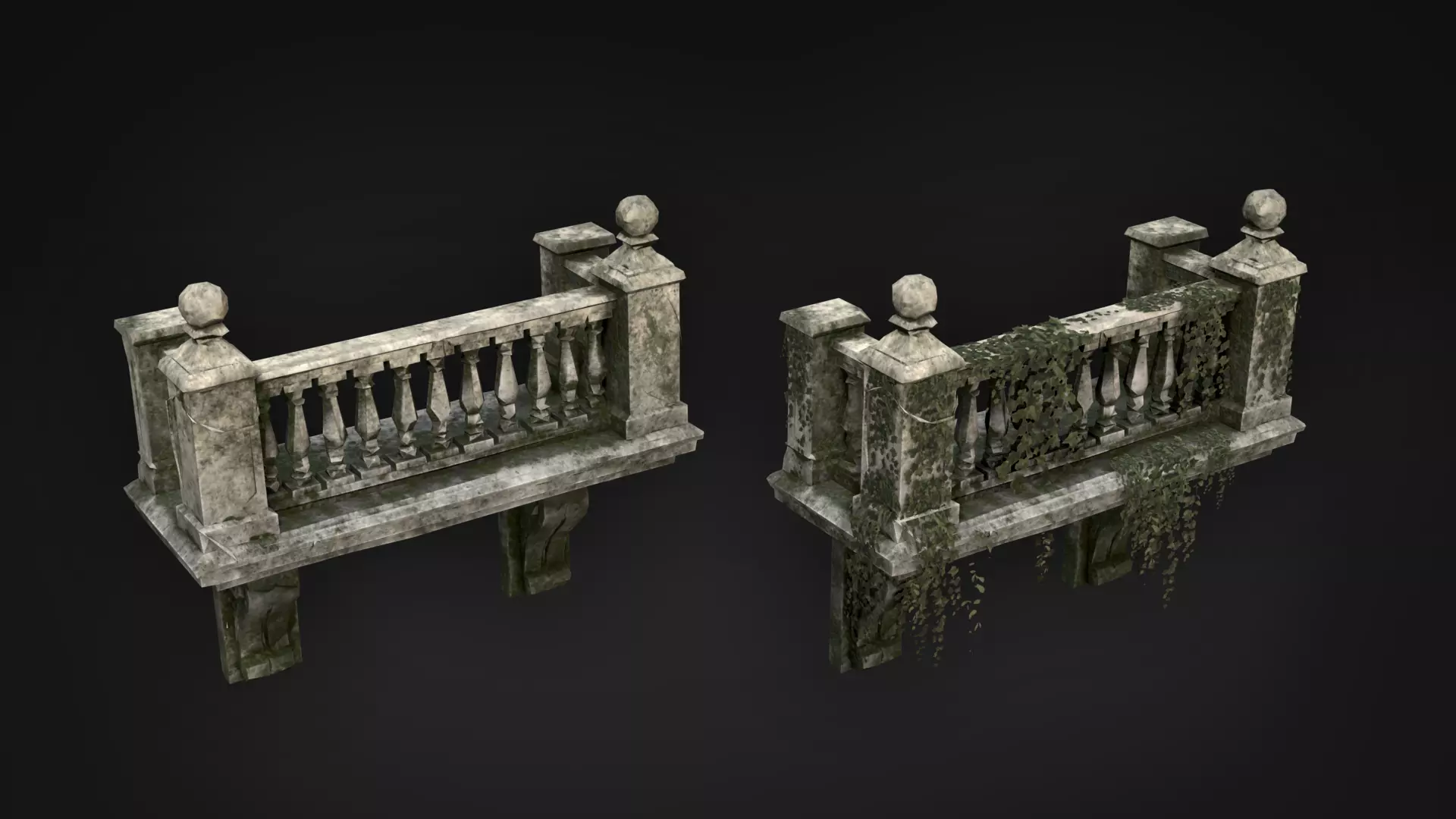 Ruined Balconies - Modular Ruins Pack Low-poly 3D model_5