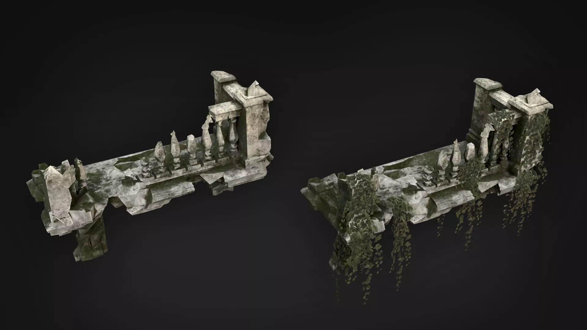Ruined Balconies - Modular Ruins Pack Low-poly 3D model_14