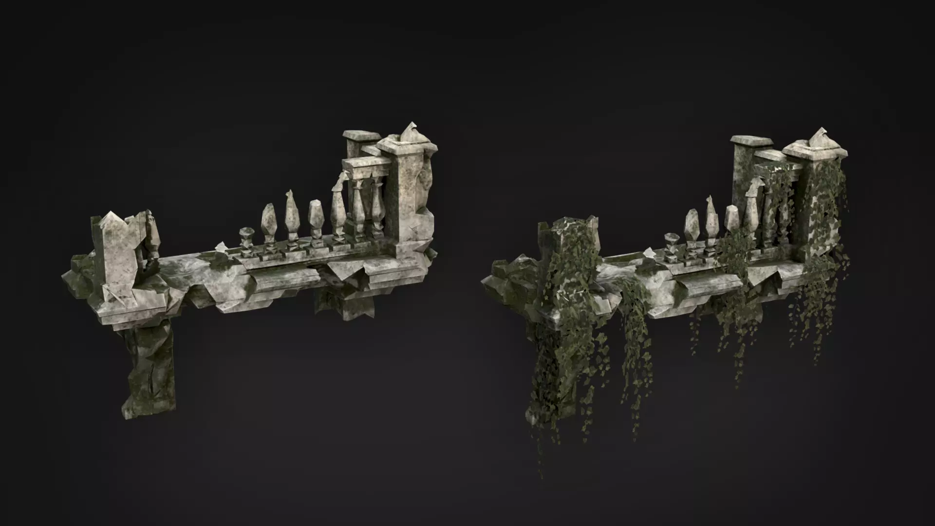 Ruined Balconies - Modular Ruins Pack Low-poly 3D model_12