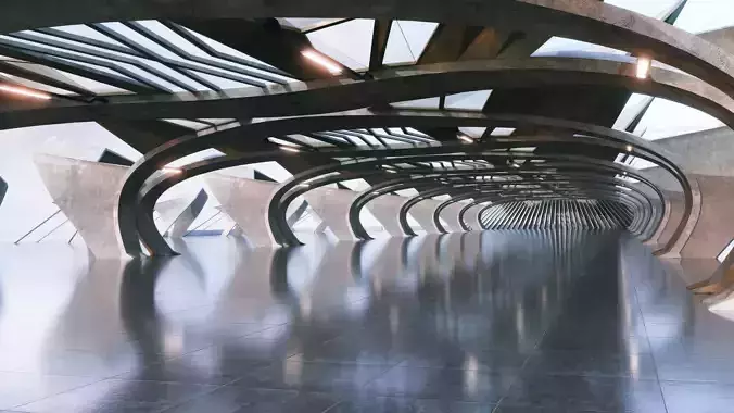 Concrete Corridor Scene - Architectural Background - V1U6 3D model