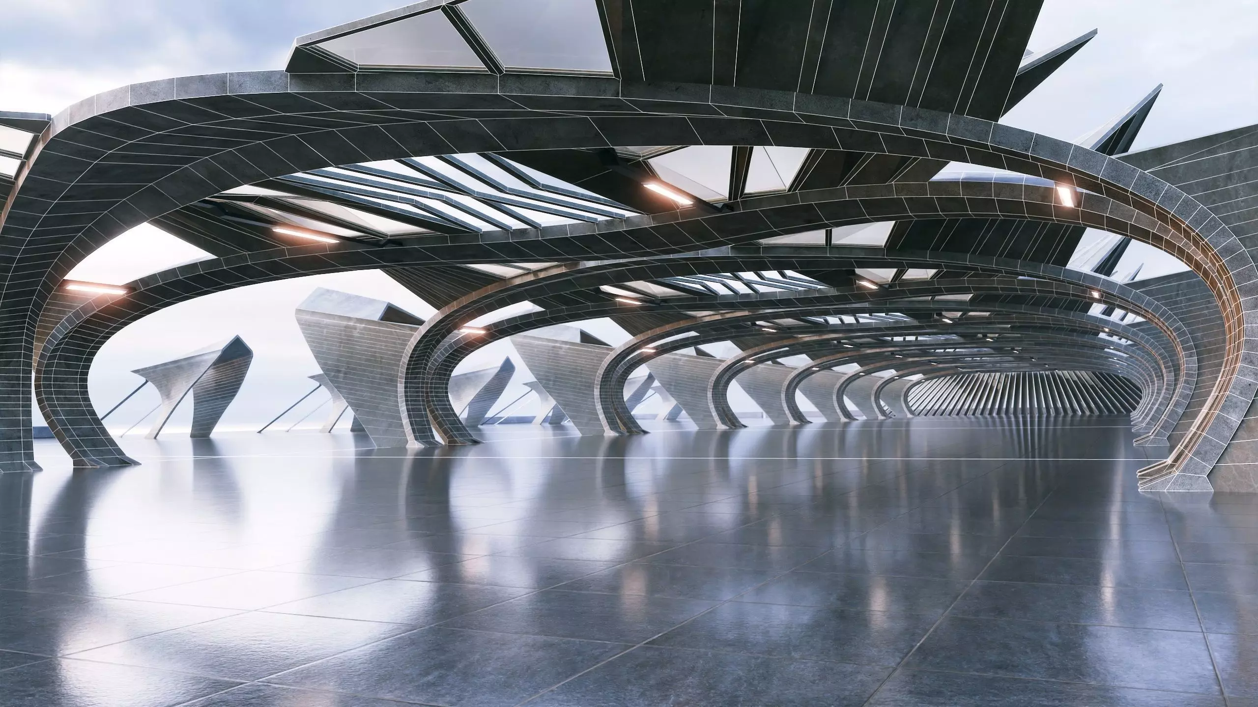 Concrete Corridor Scene - Architectural Background - V1U6 3D model_14