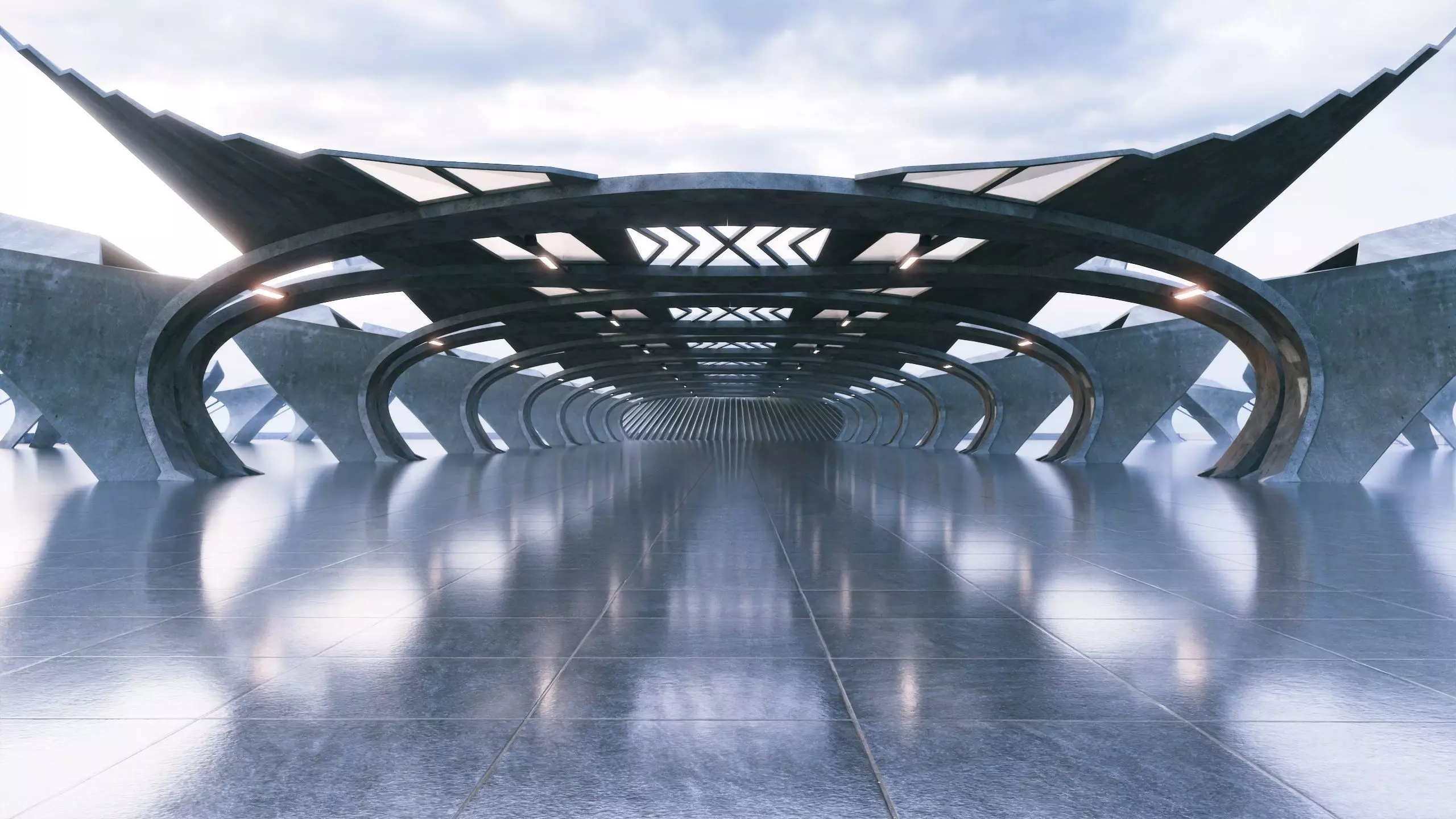 Concrete Corridor Scene - Architectural Background - V1U6 3D model_12