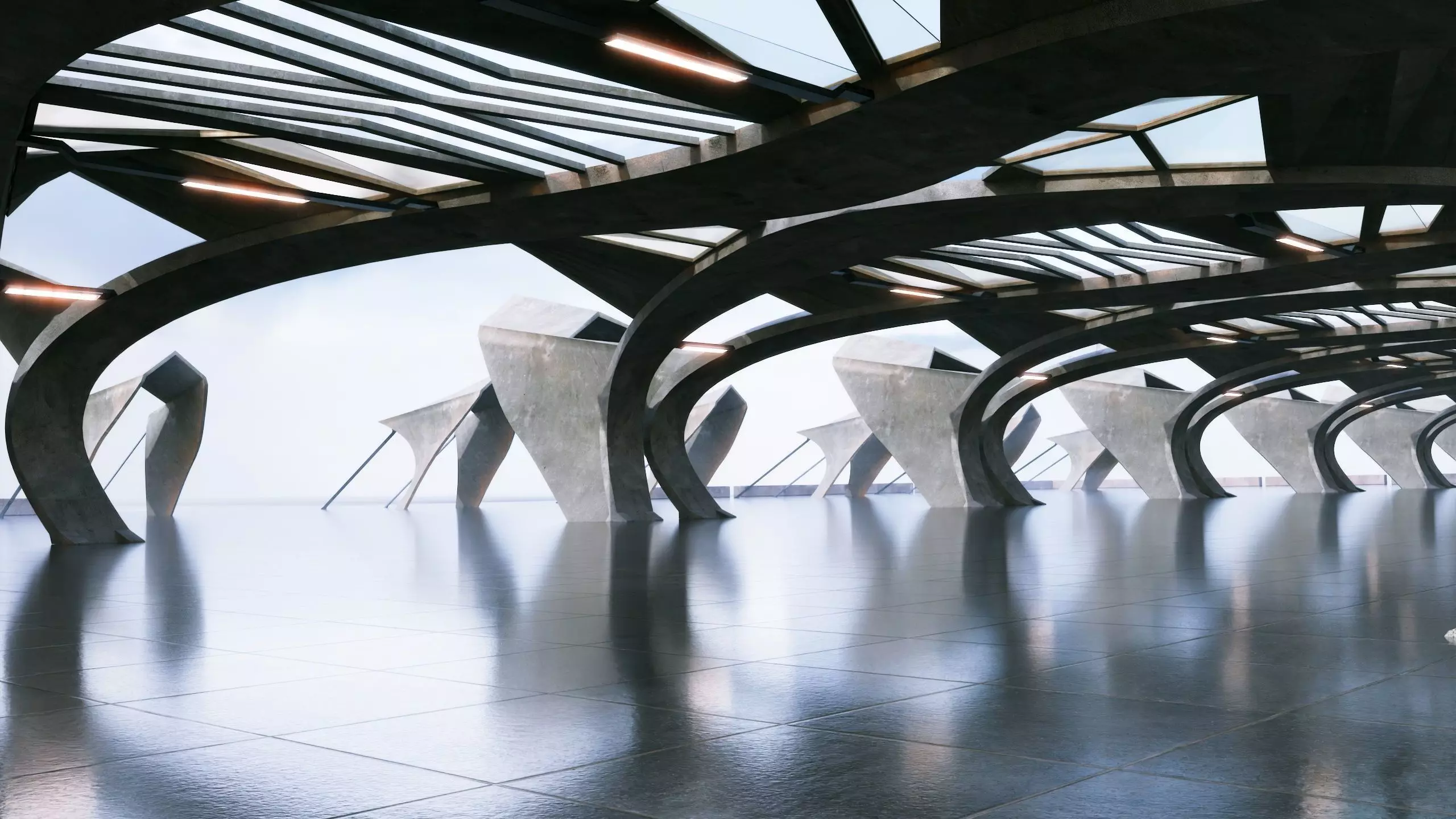 Concrete Corridor Scene - Architectural Background - V1U6 3D model_8