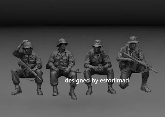 PACK 4 AMERICAN SOLDIER SITTING RESTING M113 V1