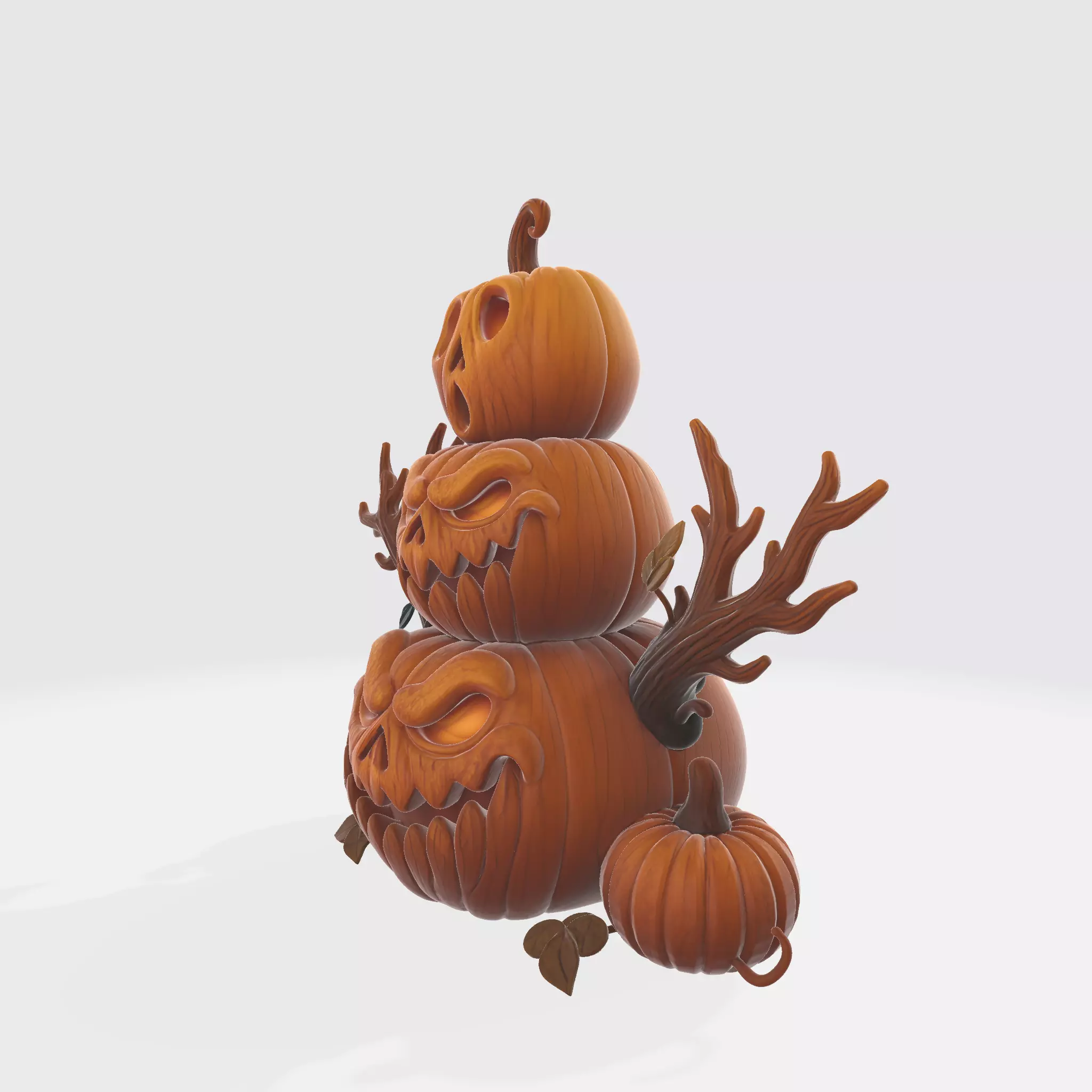 Halloween Stacked Pumpkins with Creepy Faces and Branches 3D print model_2