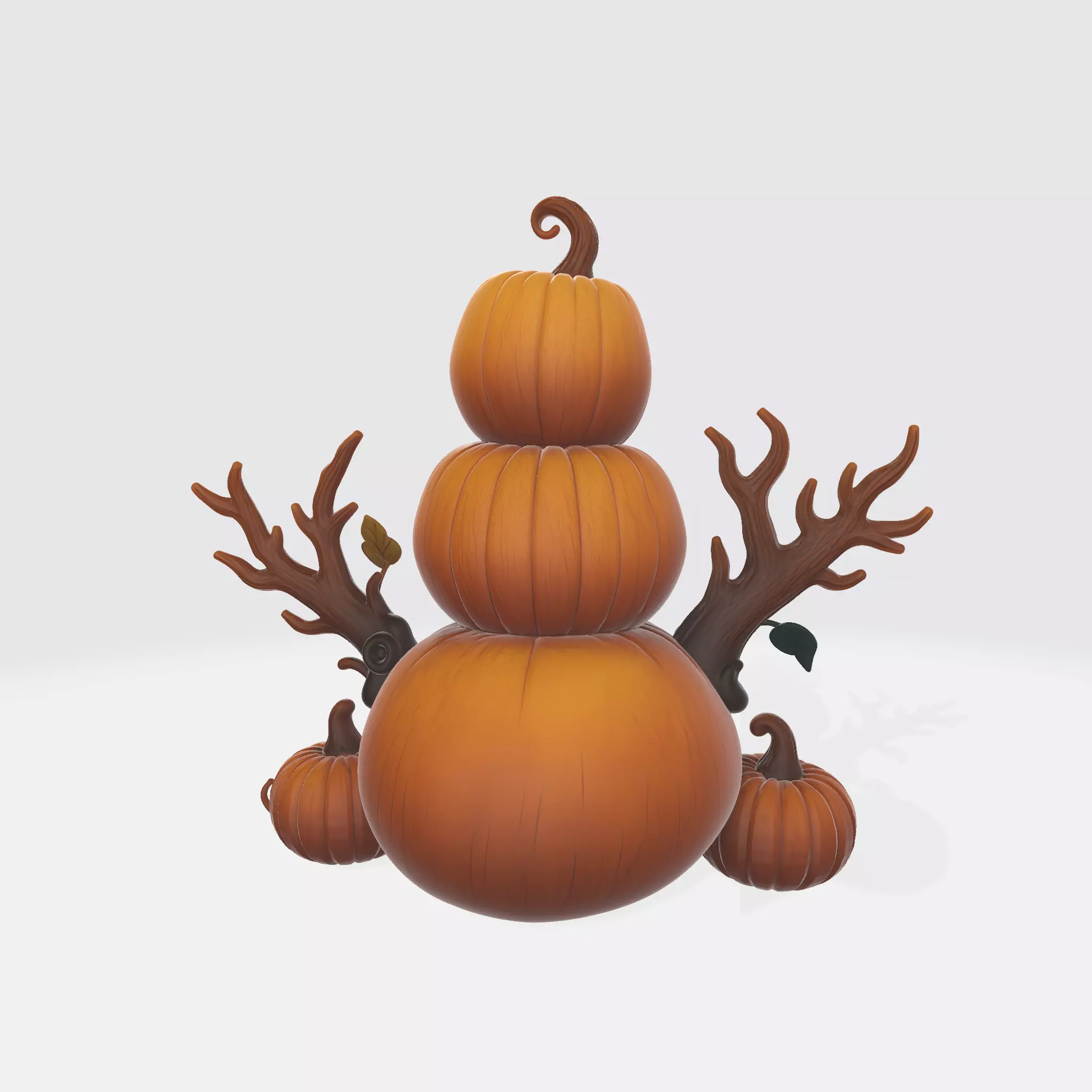 Halloween Stacked Pumpkins with Creepy Faces and Branches 3D print model_3