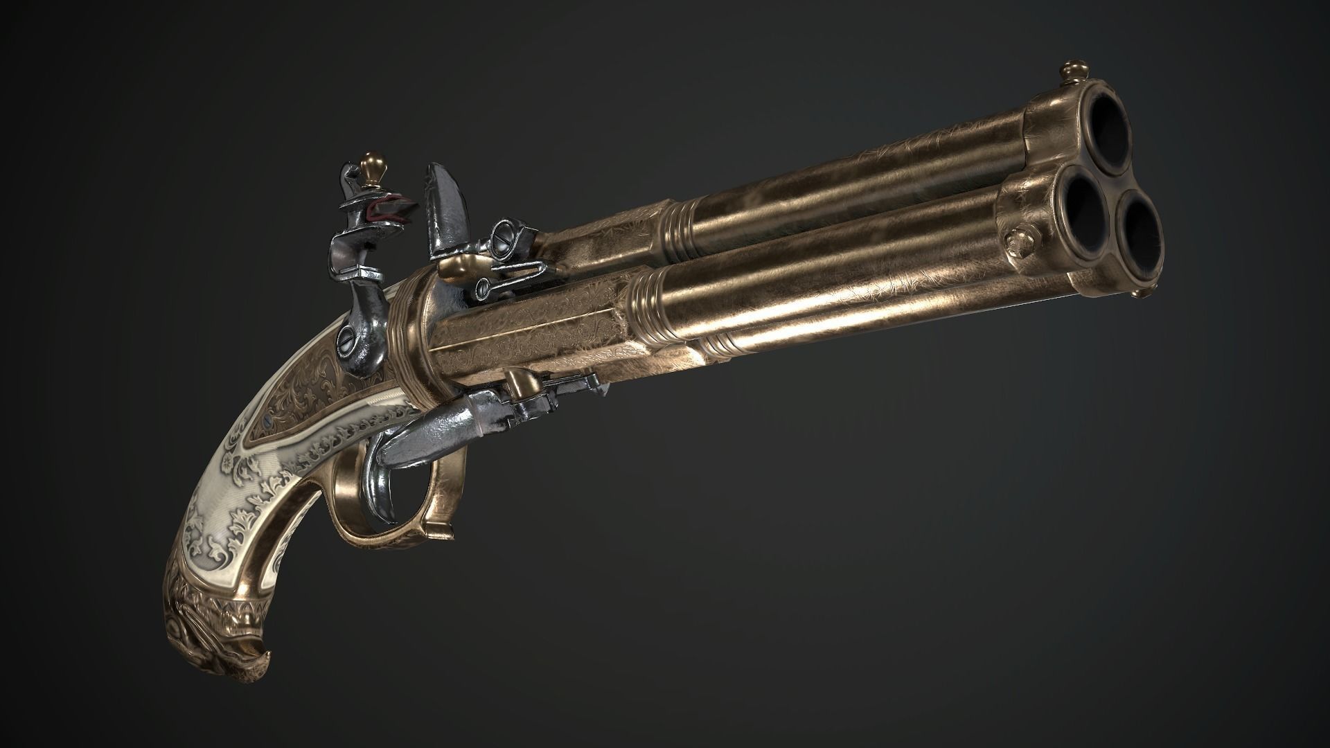 Flintlock Pistol Golden Eagle - Model and Textures Low-poly 3D model_2