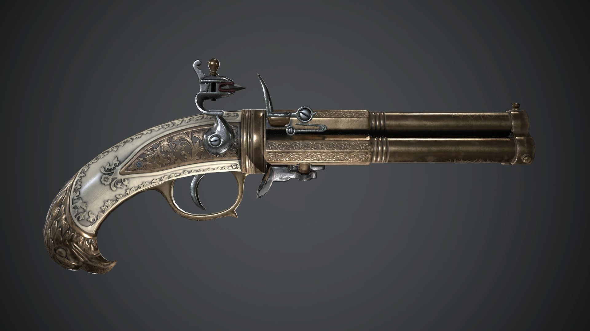 Flintlock Pistol Golden Eagle - Model and Textures Low-poly 3D model_5