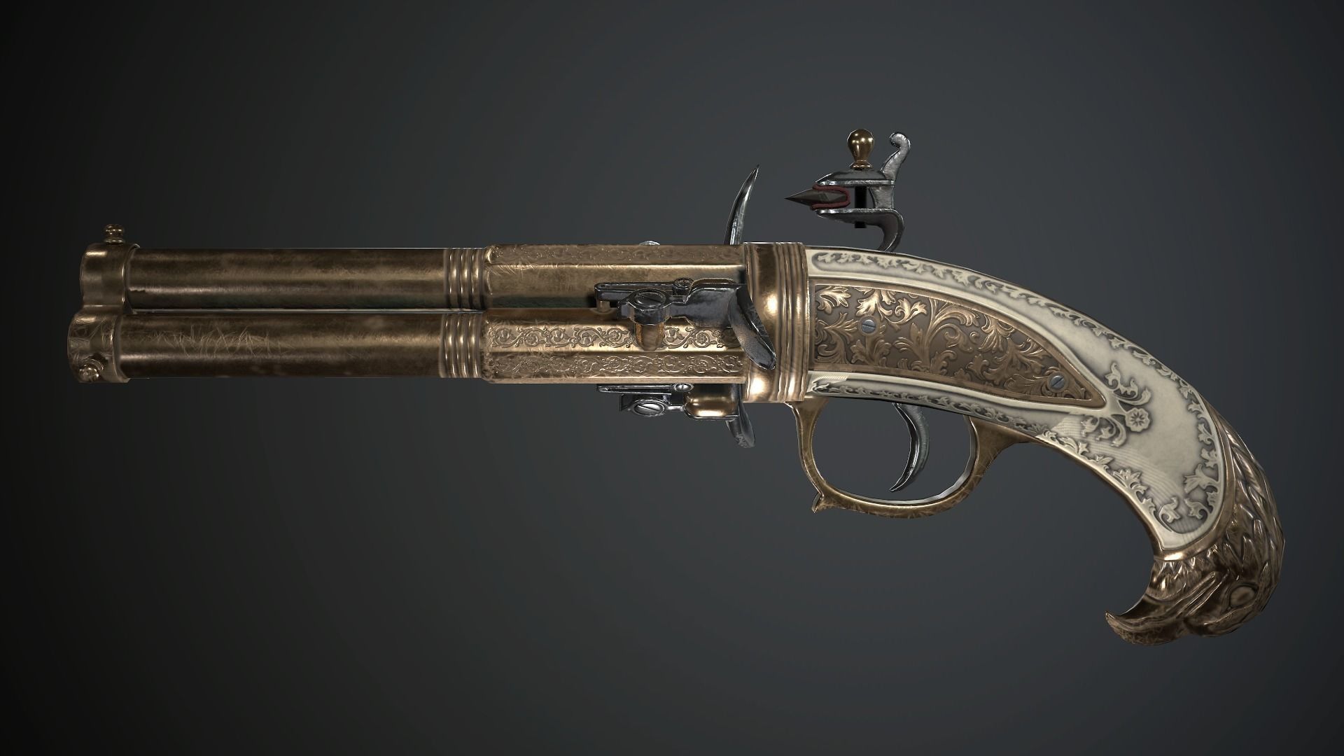 Flintlock Pistol Golden Eagle - Model and Textures Low-poly 3D model_4