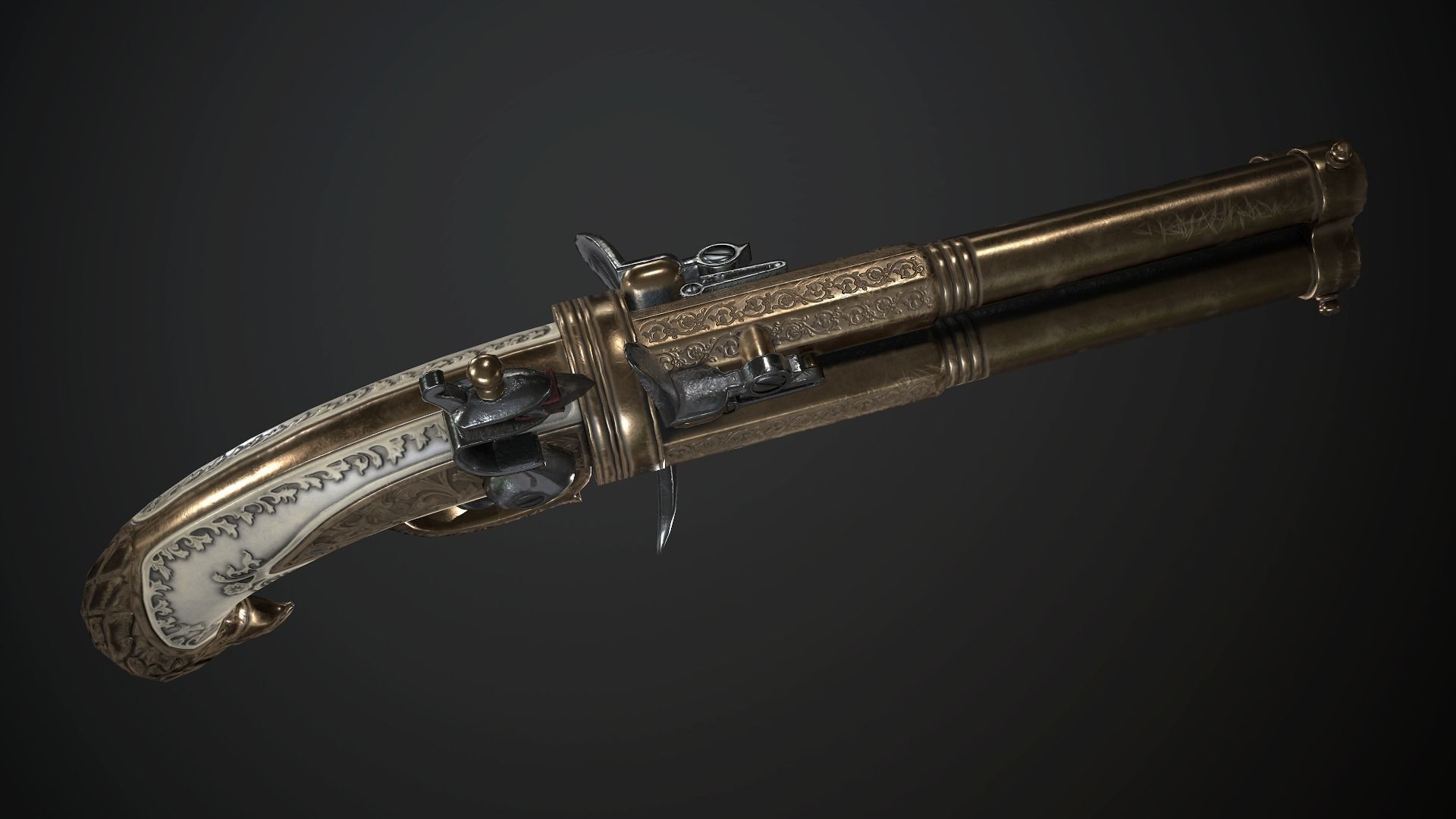 Flintlock Pistol Golden Eagle - Model and Textures Low-poly 3D model_8