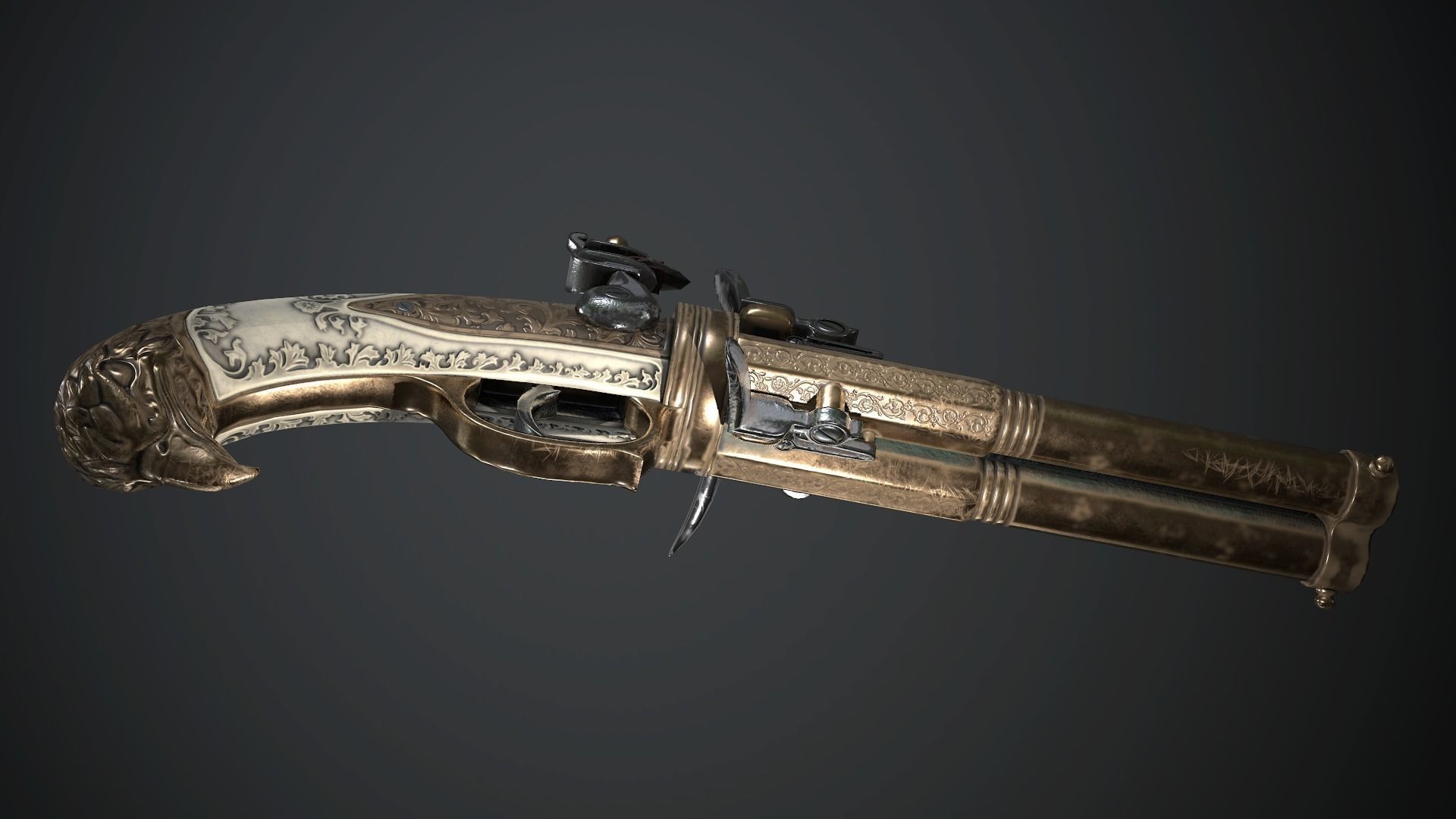 Flintlock Pistol Golden Eagle - Model and Textures Low-poly 3D model_6