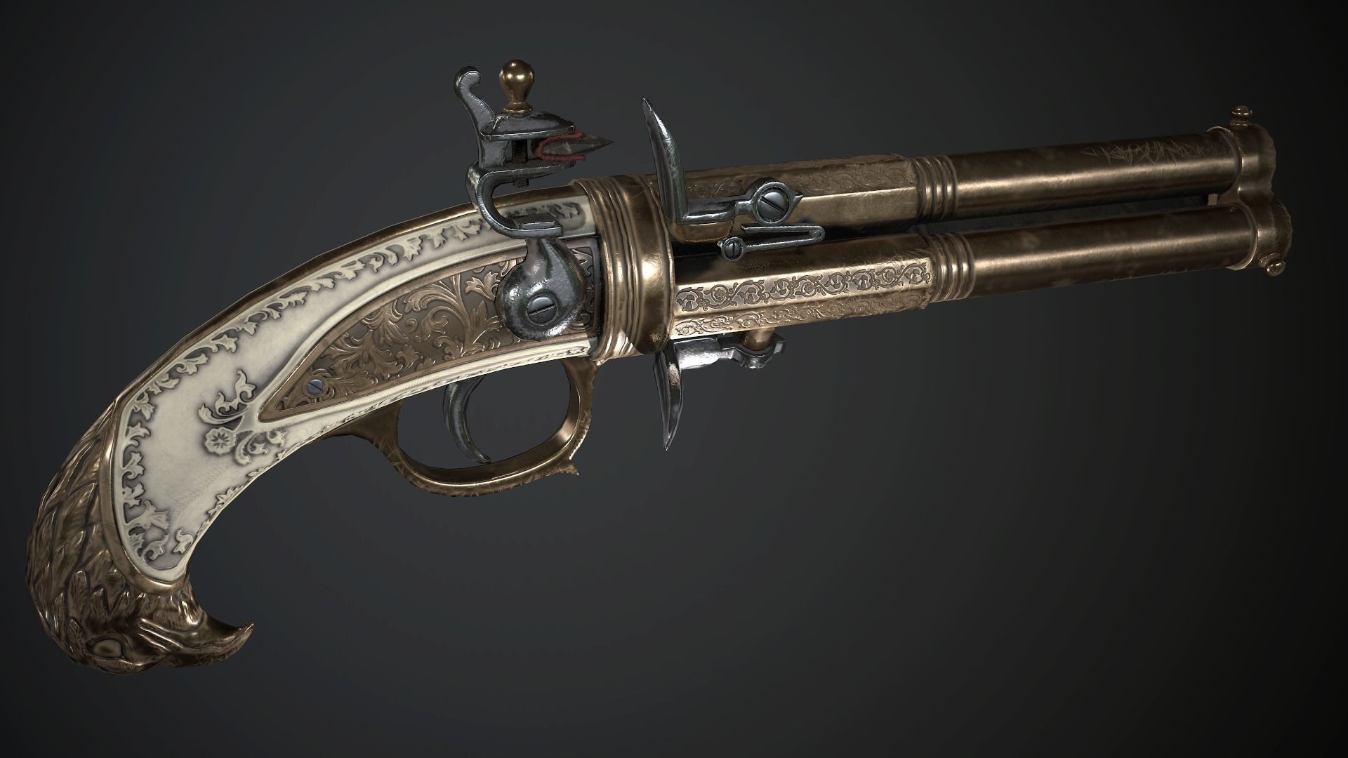 Flintlock Pistol Golden Eagle - Model and Textures Low-poly 3D model_1