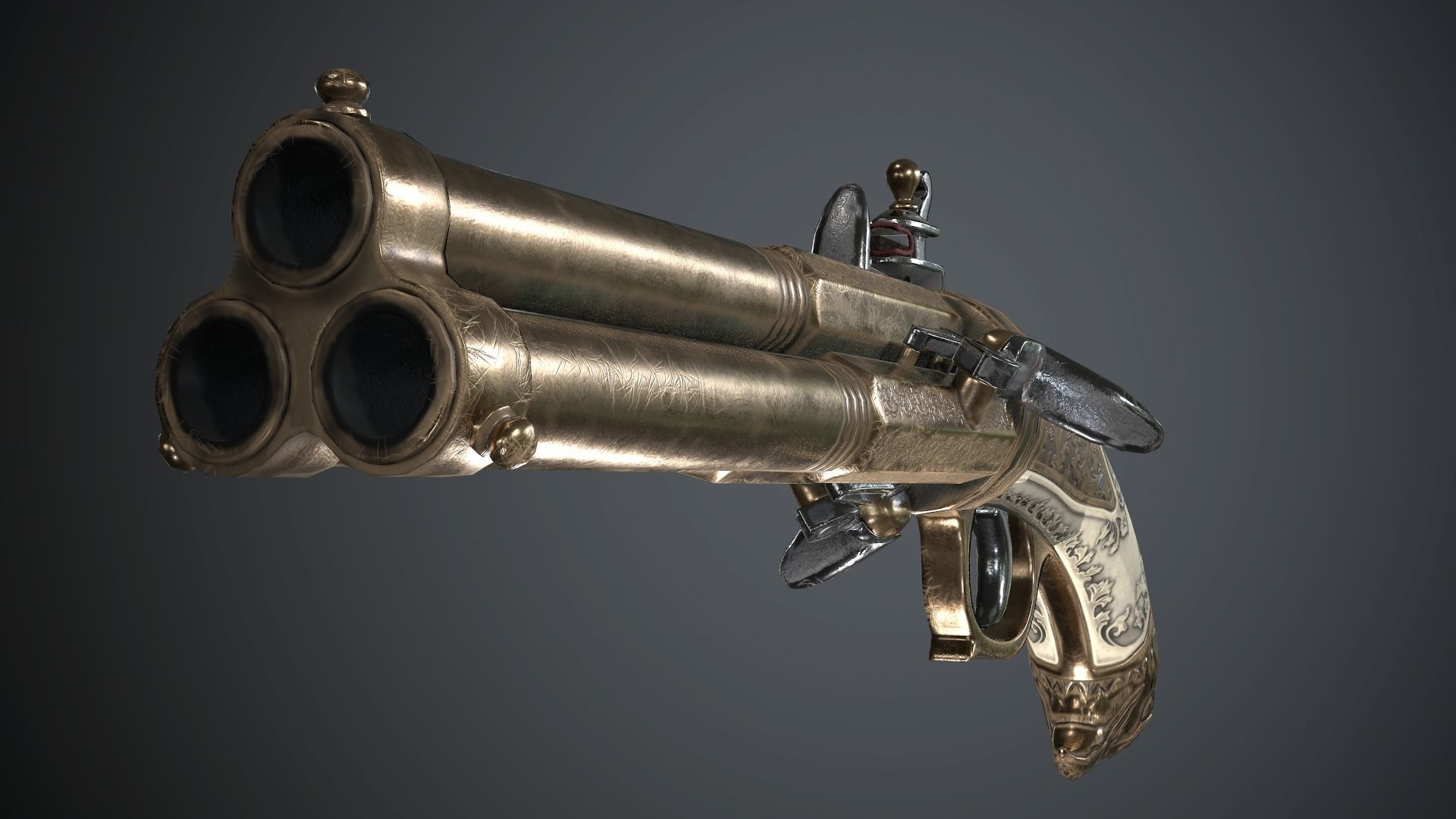 Flintlock Pistol Golden Eagle - Model and Textures Low-poly 3D model_3