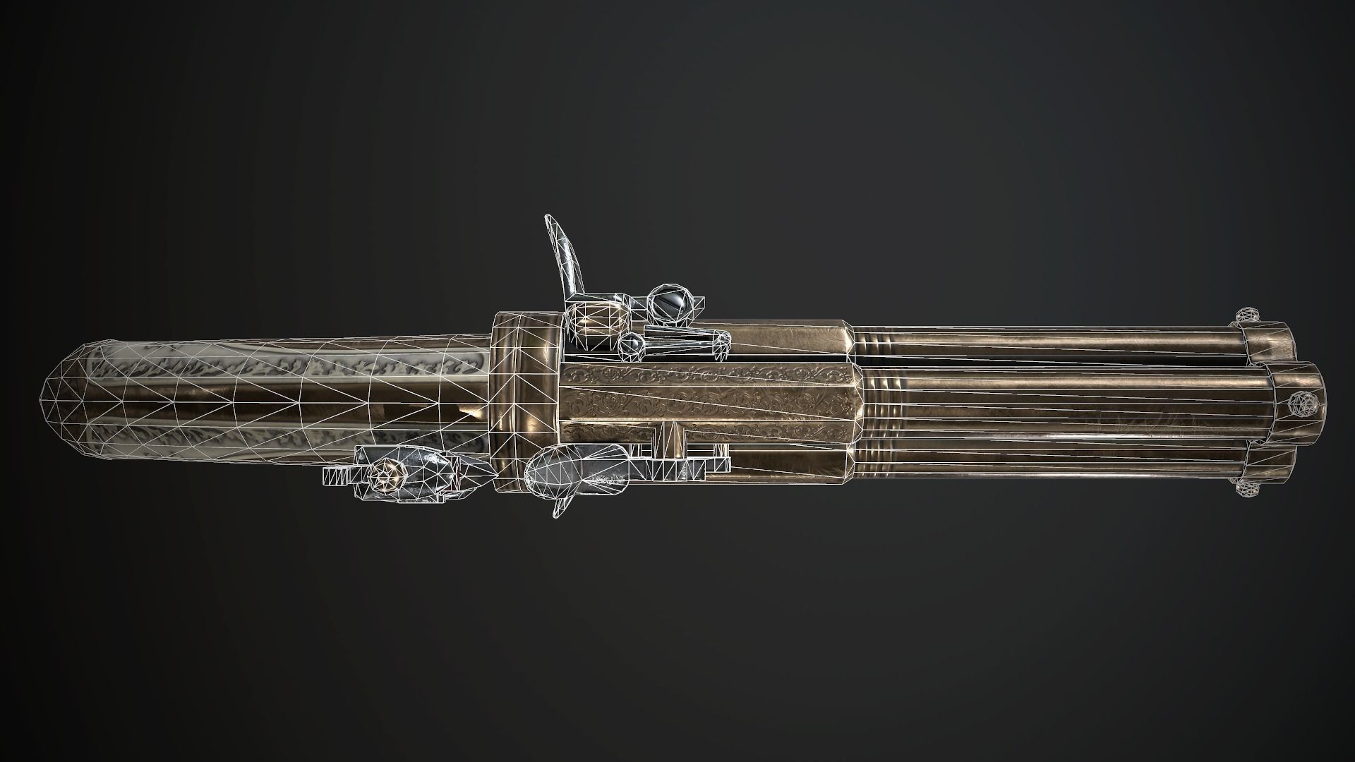 Flintlock Pistol Golden Eagle - Model and Textures Low-poly 3D model_9