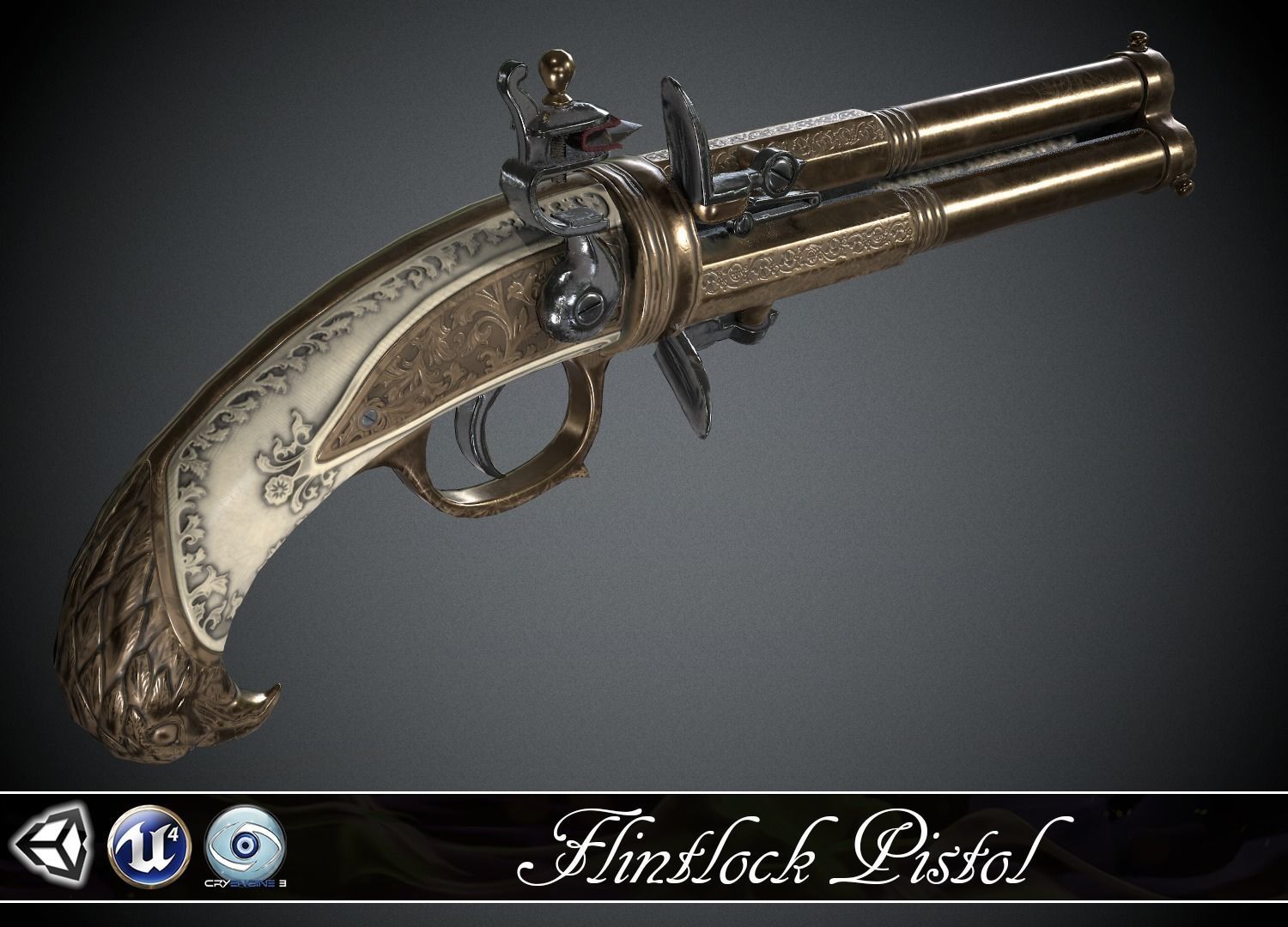 Flintlock Pistol Golden Eagle - Model and Textures Low-poly 3D model_0