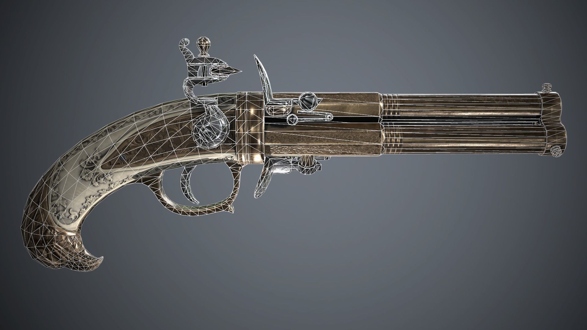 Flintlock Pistol Golden Eagle - Model and Textures Low-poly 3D model_10