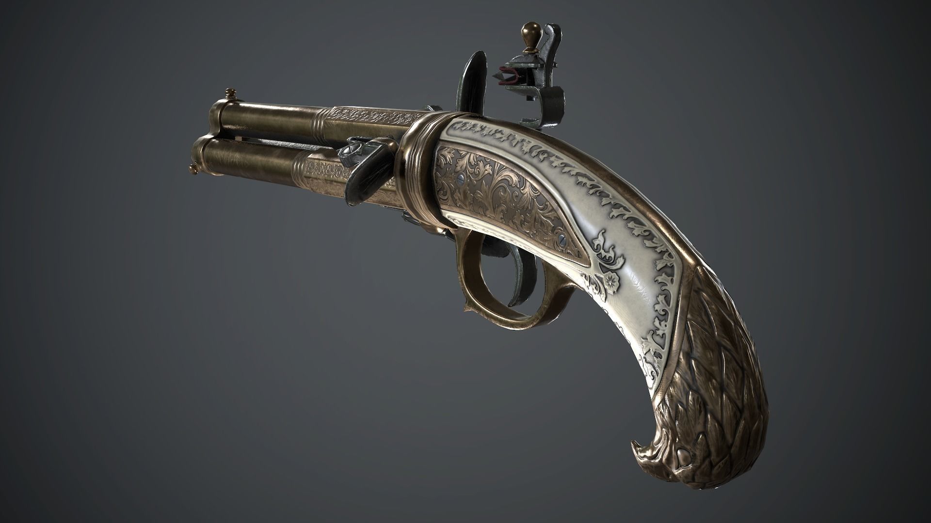Flintlock Pistol Golden Eagle - Model and Textures Low-poly 3D model_7