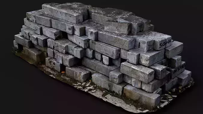 concrete stone blocks pile ruins PBR photogrammetry