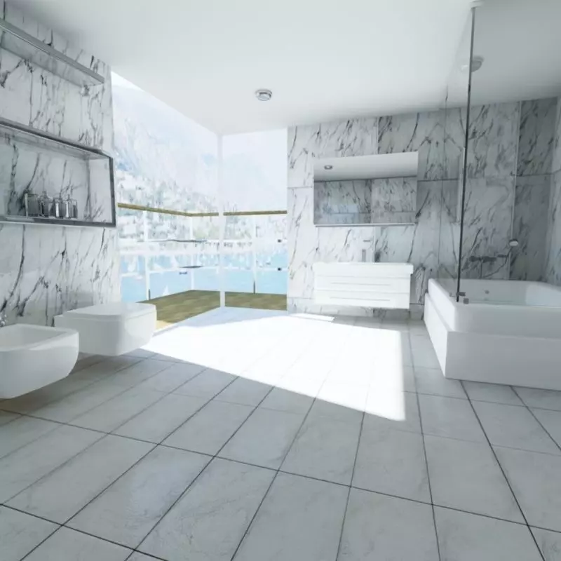 Bathroom with walls and marble floors Low-poly 3D model_0