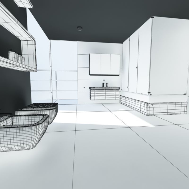 Bathroom with walls and marble floors Low-poly 3D model_4