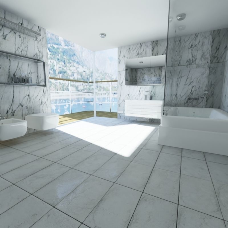 Bathroom with walls and marble floors Low-poly 3D model_2