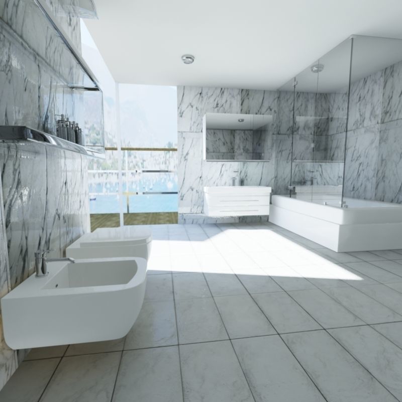 Bathroom with walls and marble floors Low-poly 3D model_1