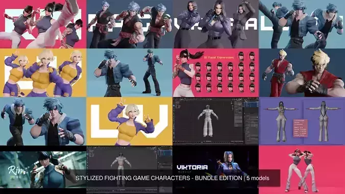 STYLIZED FIGHTING GAME CHARACTERS - BUNDLE EDITION 3D Model Collection STYLIZED FIGHTING GAME CHARACTERS - BUNDLE EDITION 3D Model Collection