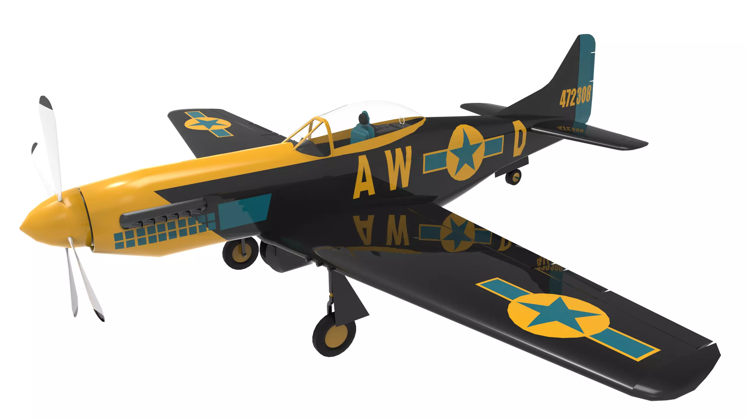 P-51D MUSTANG BLACK  Low-poly 3D model_0