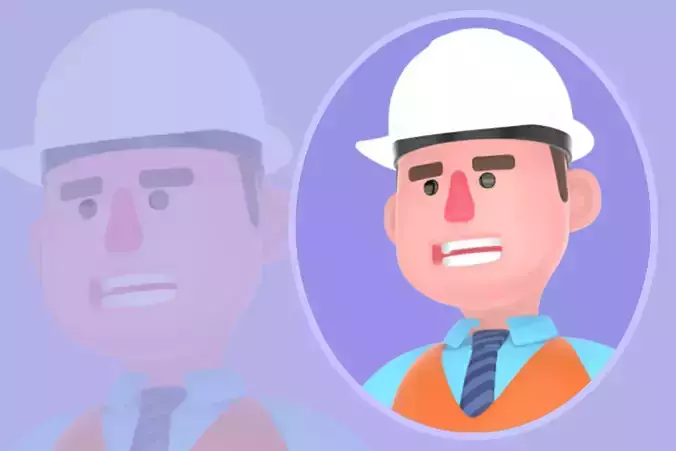 3D Cartoon Male Architect Character - Angry at Work Desk Scene