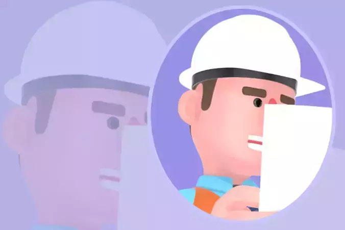 3D Cartoon Male Architect Character-Happy Holding Large Document