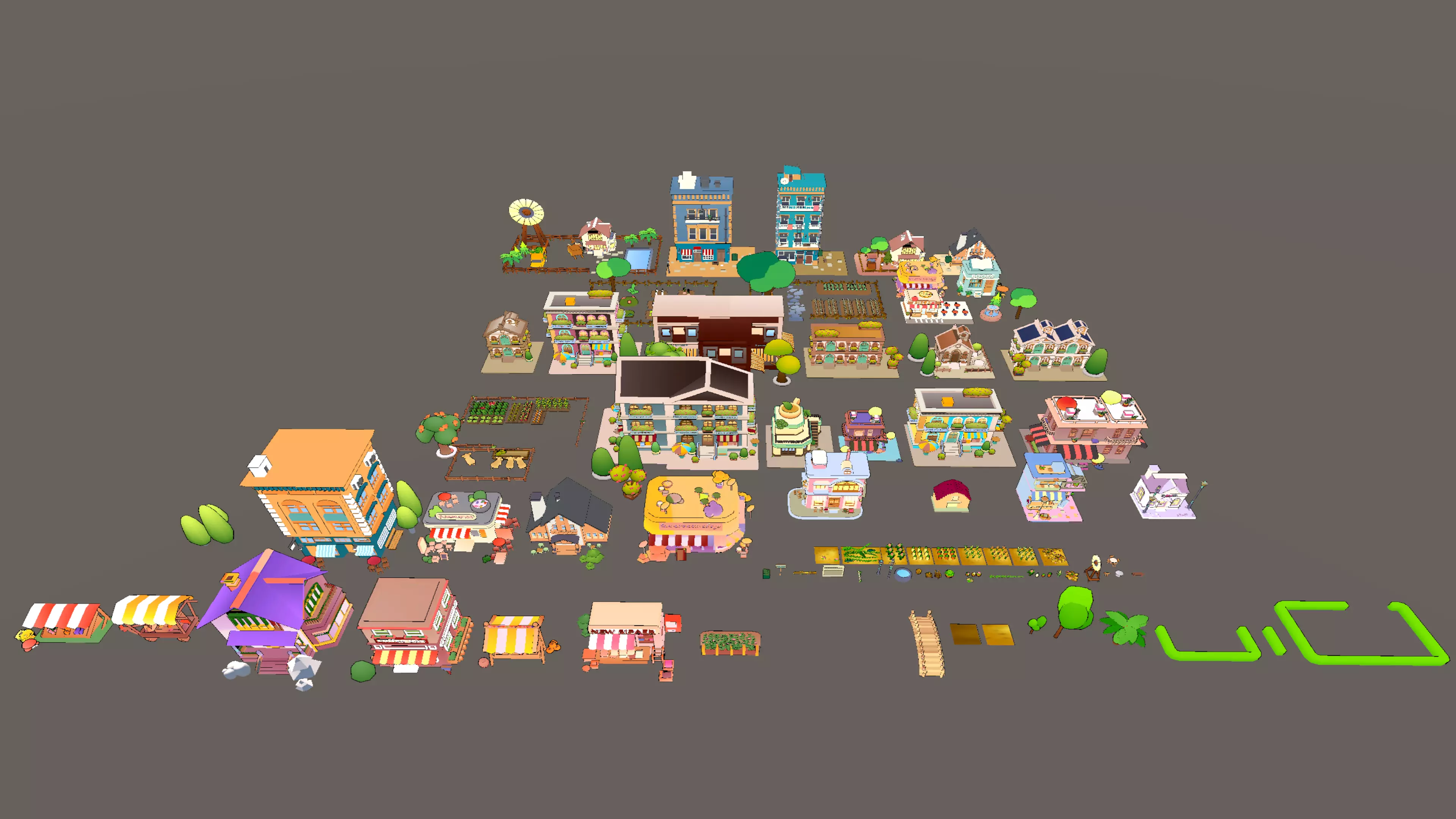 Small Town Pakage Low-poly 3D model_1