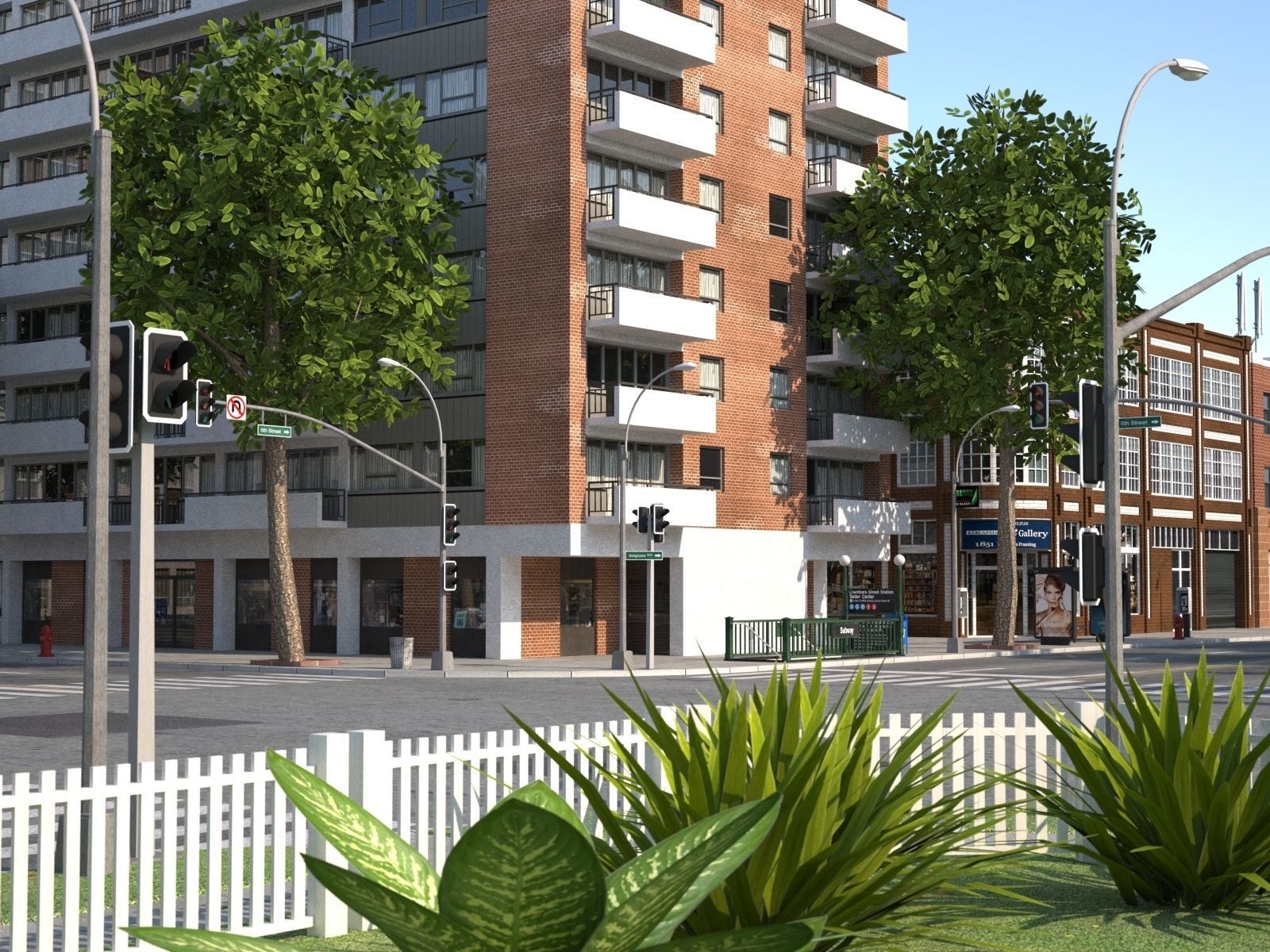 Town with suburb Low-poly 3D model_12