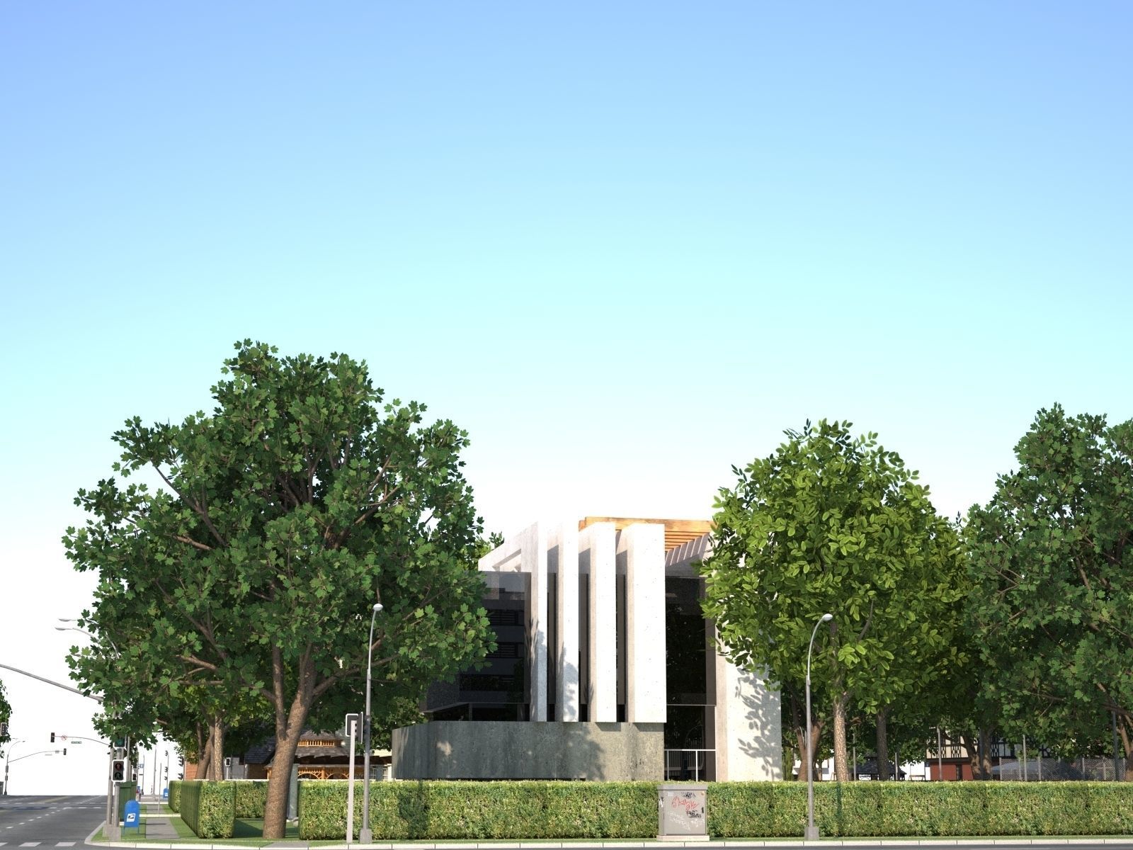 Town with suburb Low-poly 3D model_3