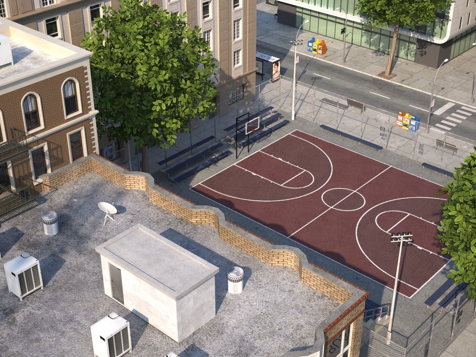 Town with suburb Low-poly 3D model_20