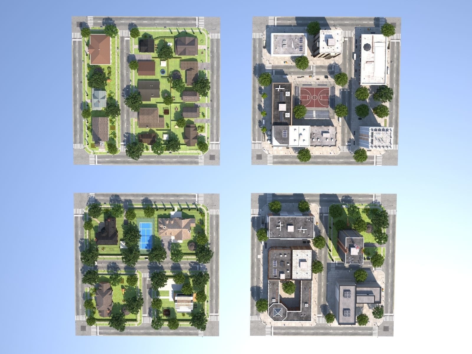 Town with suburb Low-poly 3D model_7