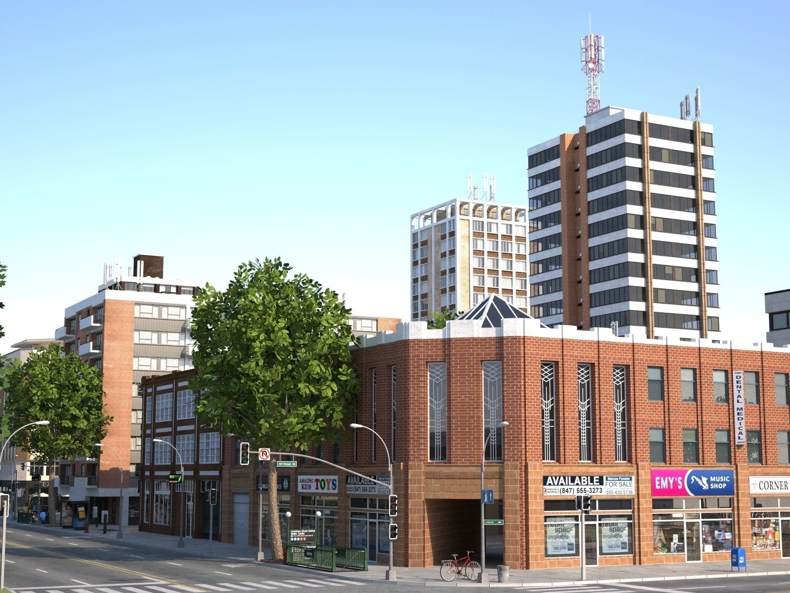 Town with suburb Low-poly 3D model_16