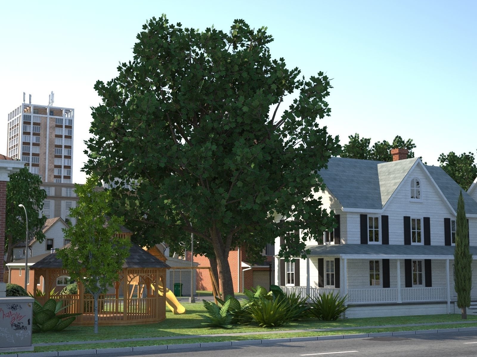 Town with suburb Low-poly 3D model_32